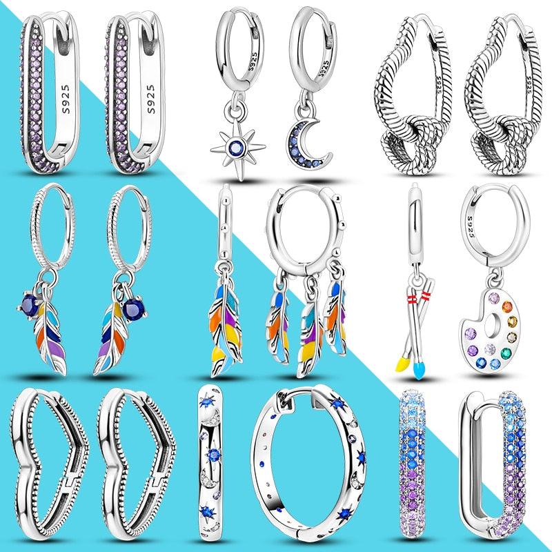 2023 Women Hoop Earrings 925 Silver Sparkling Pave Shape - BestShop