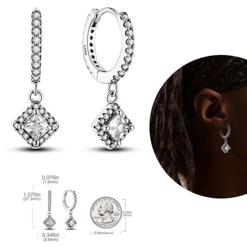 2023 Women Hoop Earrings 925 Silver Sparkling Pave Shape - BestShop