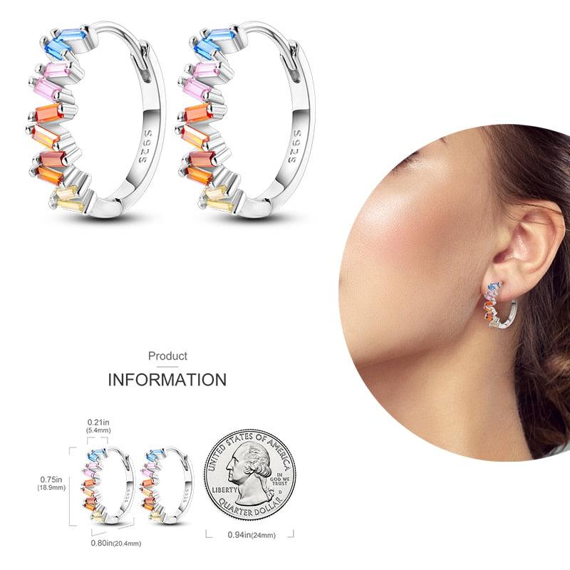 2023 Women Hoop Earrings 925 Silver Sparkling Pave Shape - BestShop