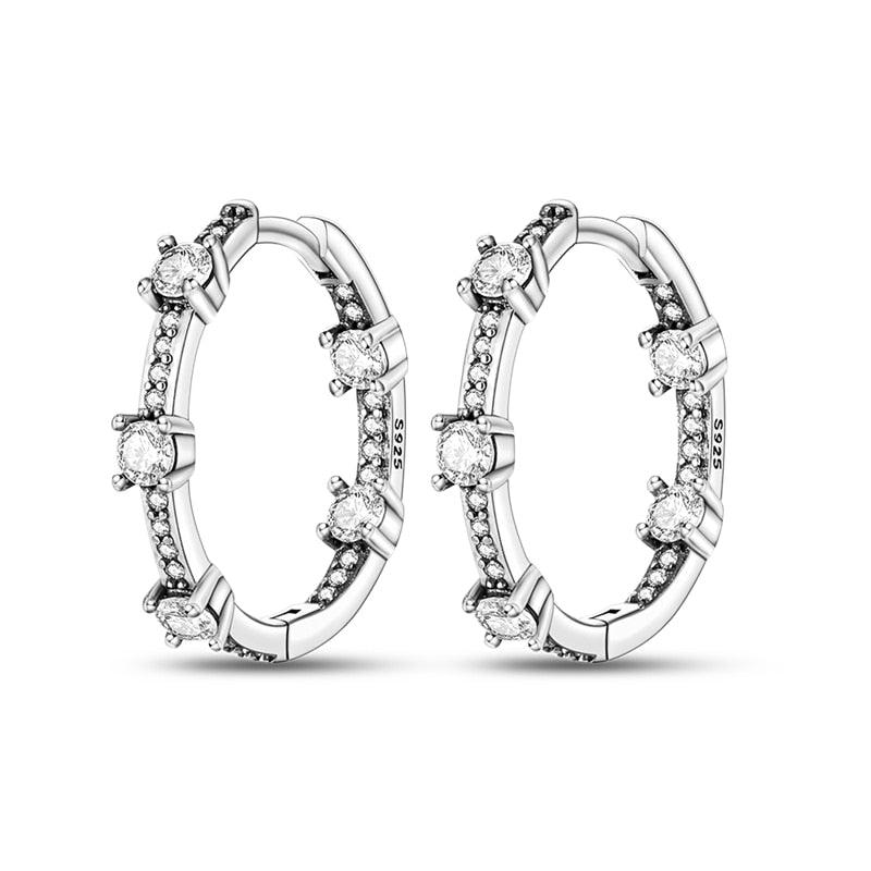 2023 Women Hoop Earrings 925 Silver Sparkling Pave Shape - BestShop