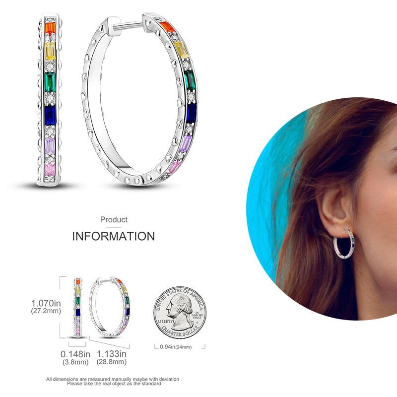 2023 Women Hoop Earrings 925 Silver Sparkling Pave Shape - BestShop