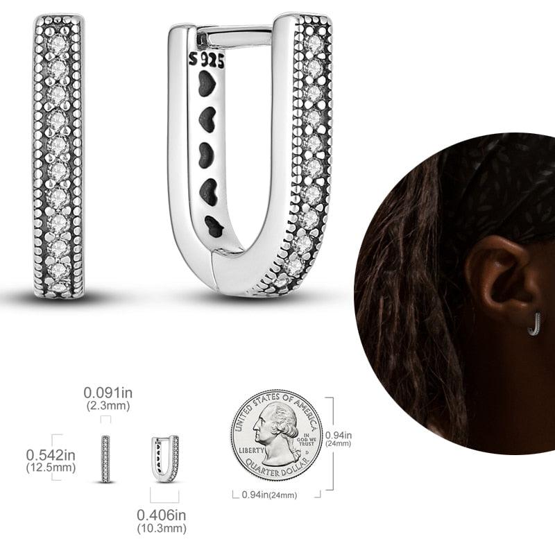 2023 Women Hoop Earrings 925 Silver Sparkling Pave Shape - BestShop