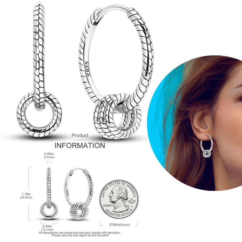 2023 Women Hoop Earrings 925 Silver Sparkling Pave Shape - BestShop