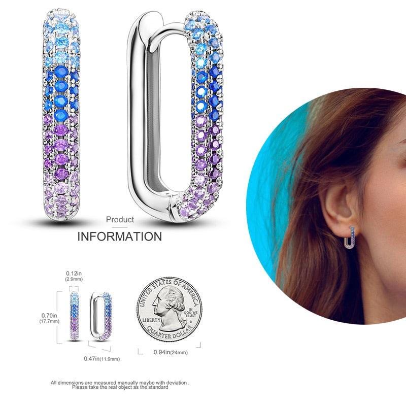 2023 Women Hoop Earrings 925 Silver Sparkling Pave Shape - BestShop