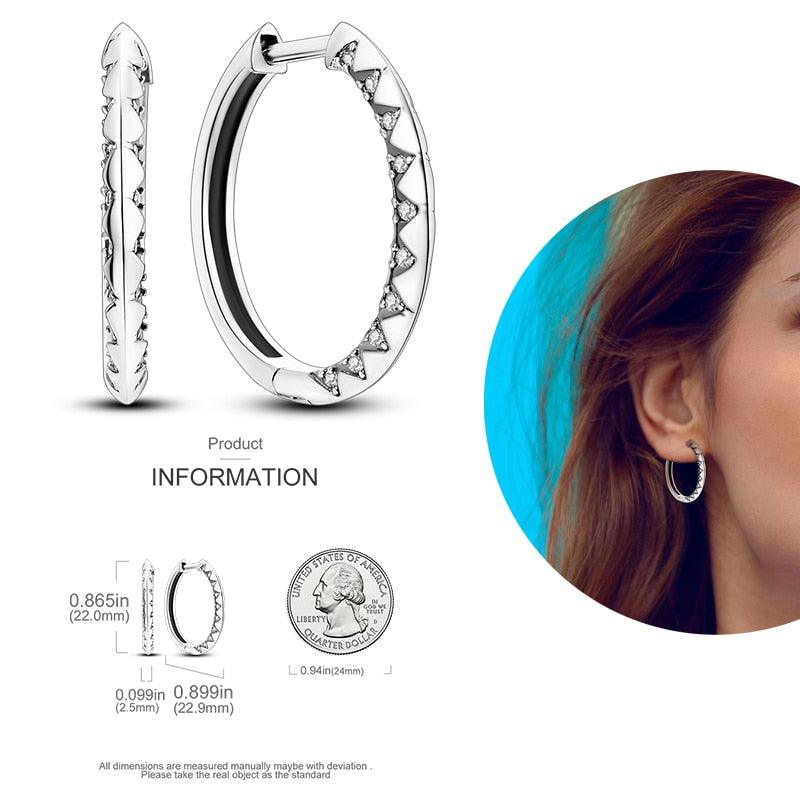 2023 Women Hoop Earrings 925 Silver Sparkling Pave Shape - BestShop
