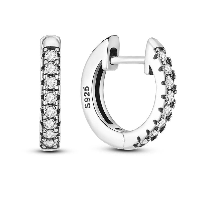 2023 Women Hoop Earrings 925 Silver Sparkling Pave Shape - BestShop