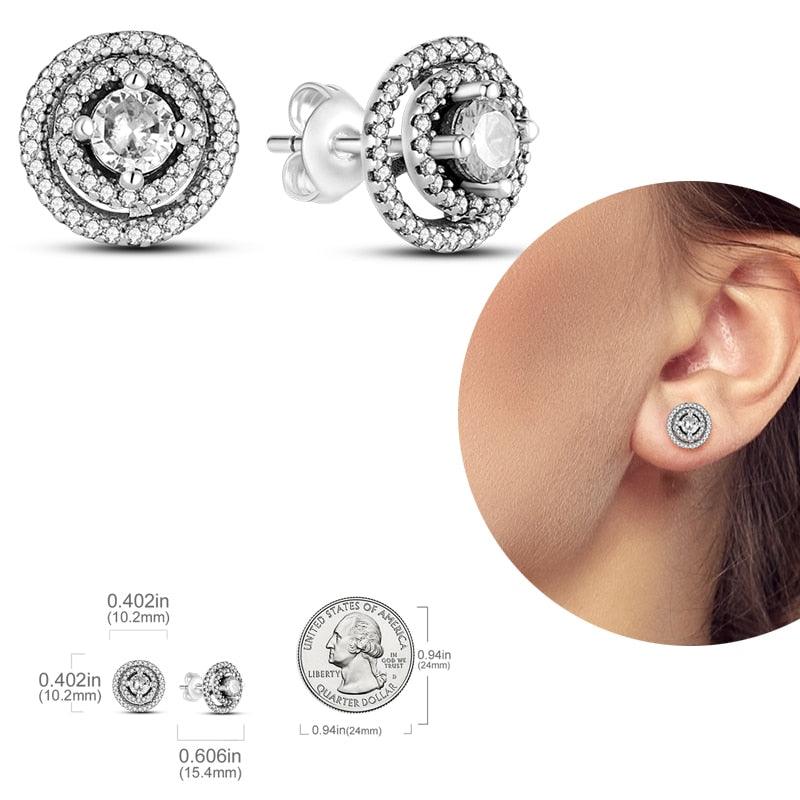 2023 Women Hoop Earrings 925 Silver Sparkling Pave Shape - BestShop
