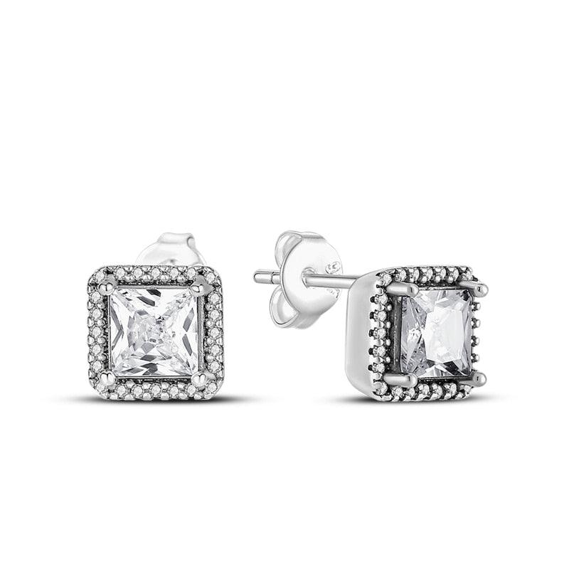 2023 Women Hoop Earrings 925 Silver Sparkling Pave Shape - BestShop