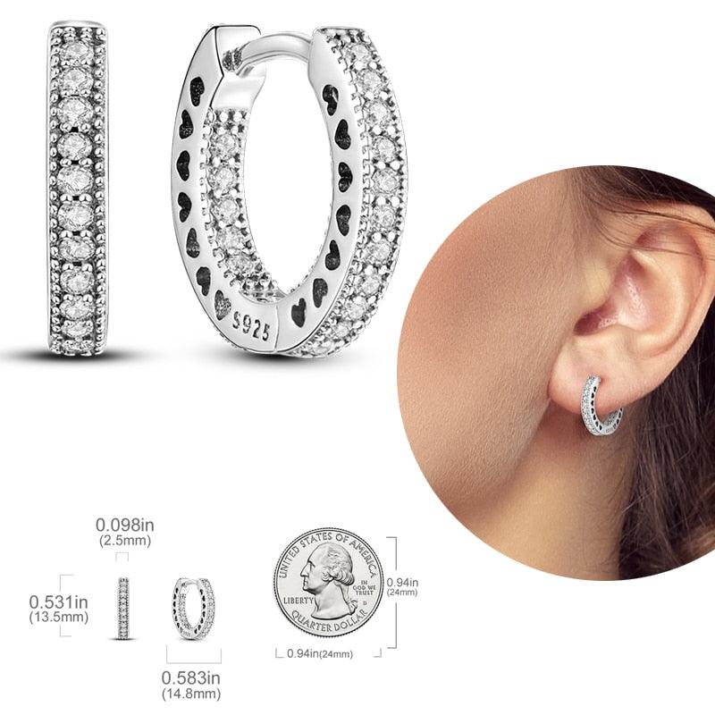 2023 Women Hoop Earrings 925 Silver Sparkling Pave Shape - BestShop