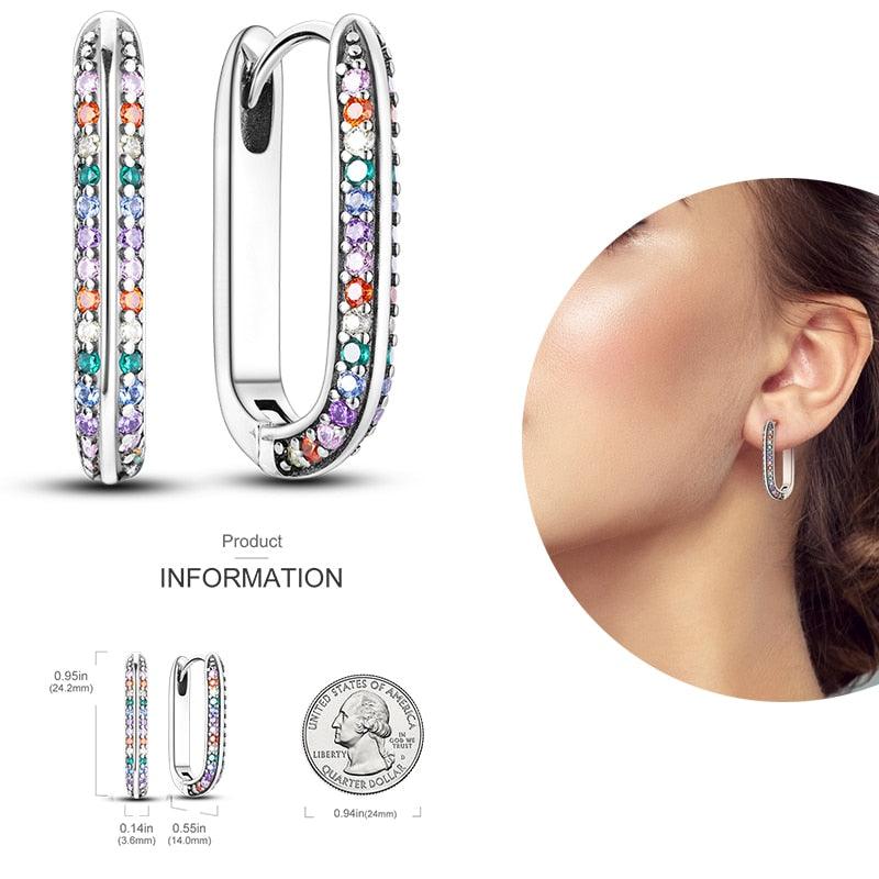 2023 Women Hoop Earrings 925 Silver Sparkling Pave Shape - BestShop
