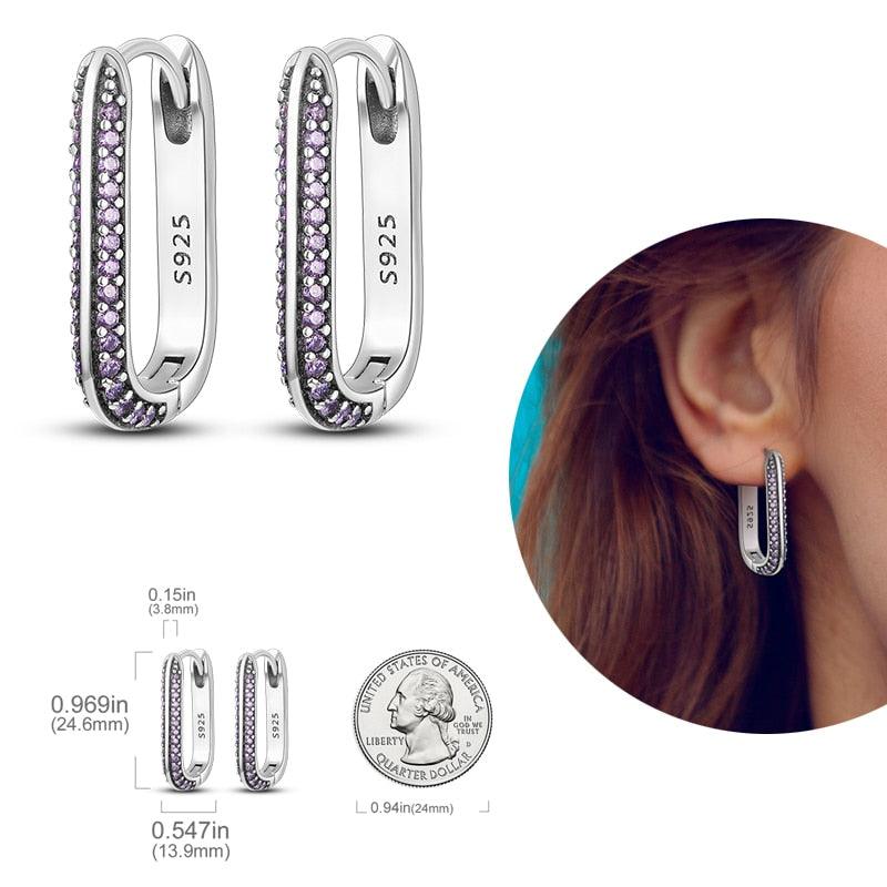 2023 Women Hoop Earrings 925 Silver Sparkling Pave Shape - BestShop