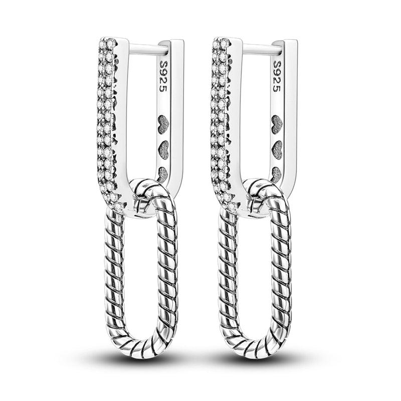 2023 Women Hoop Earrings 925 Silver Sparkling Pave Shape - BestShop