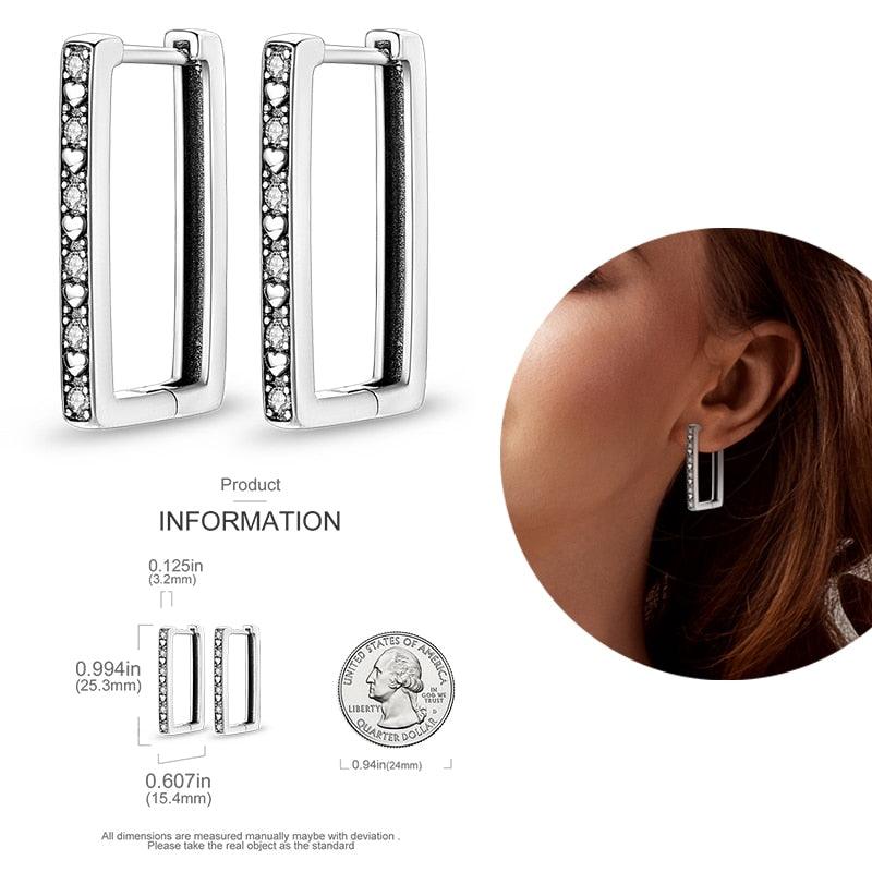 2023 Women Hoop Earrings 925 Silver Sparkling Pave Shape - BestShop