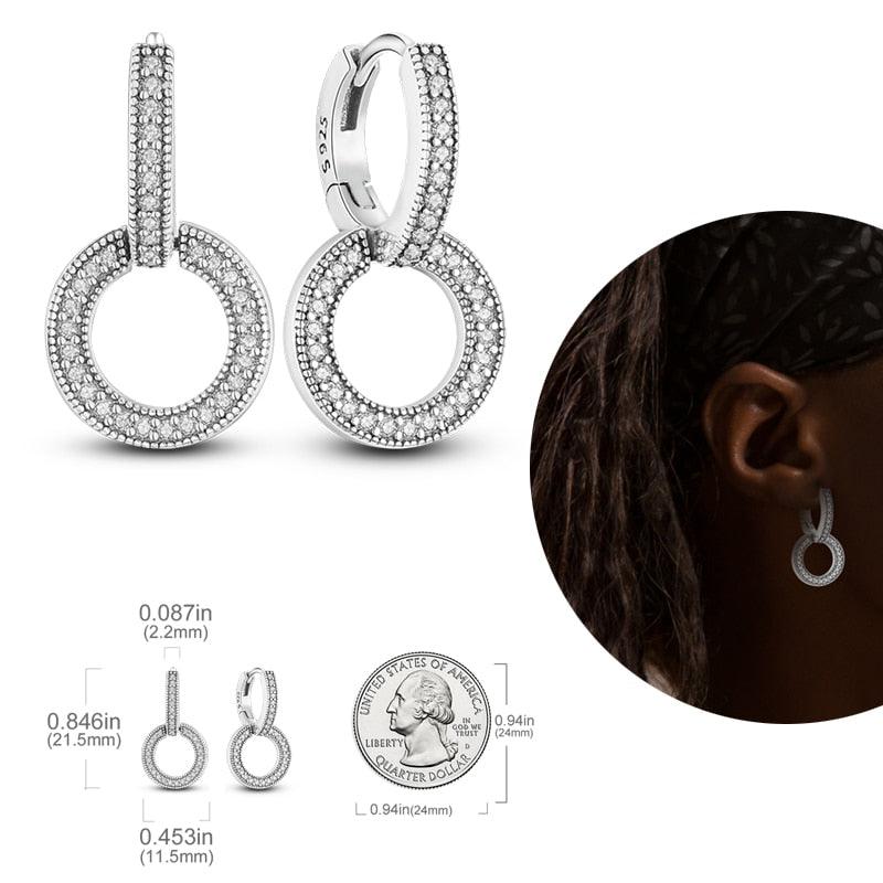 2023 Women Hoop Earrings 925 Silver Sparkling Pave Shape - BestShop