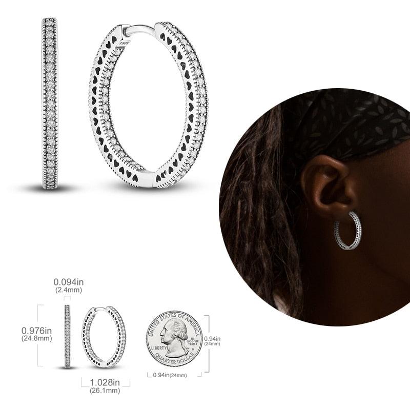 2023 Women Hoop Earrings 925 Silver Sparkling Pave Shape - BestShop