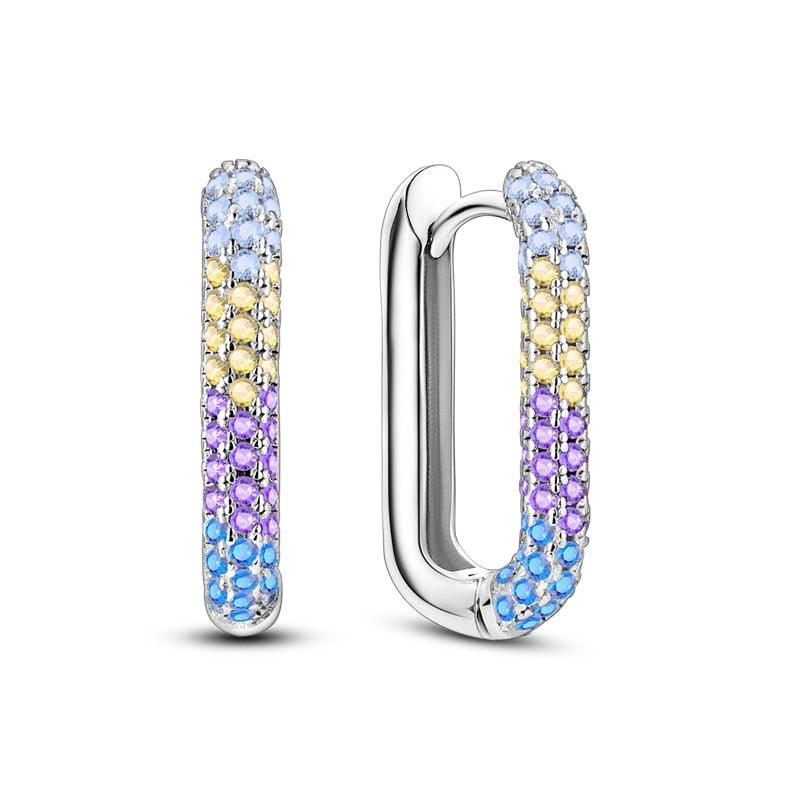 2023 Women Hoop Earrings 925 Silver Sparkling Pave Shape - BestShop
