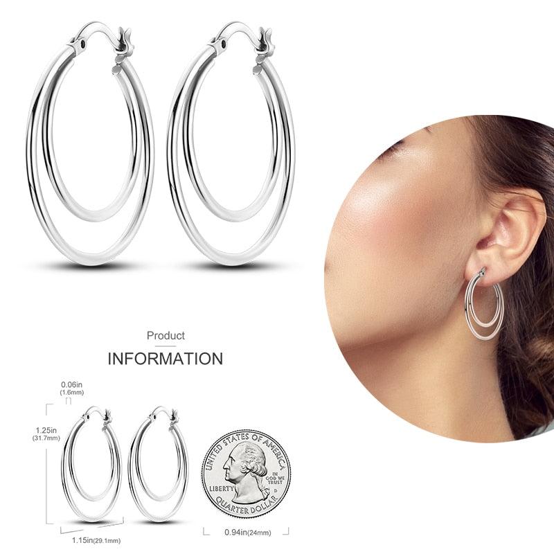 2023 Women Hoop Earrings 925 Silver Sparkling Pave Shape - BestShop