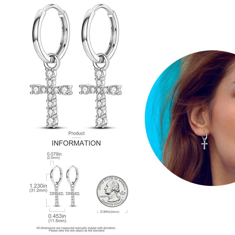 2023 Women Hoop Earrings 925 Silver Sparkling Pave Shape - BestShop