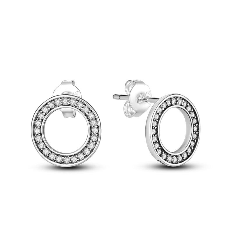 2023 Women Hoop Earrings 925 Silver Sparkling Pave Shape - BestShop