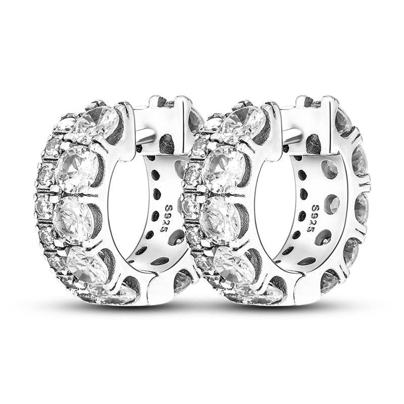 2023 Women Hoop Earrings 925 Silver Sparkling Pave Shape - BestShop