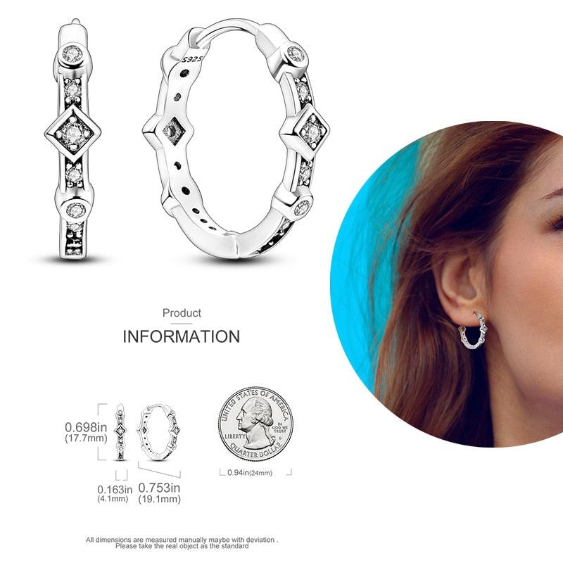 2023 Women Hoop Earrings 925 Silver Sparkling Pave Shape - BestShop