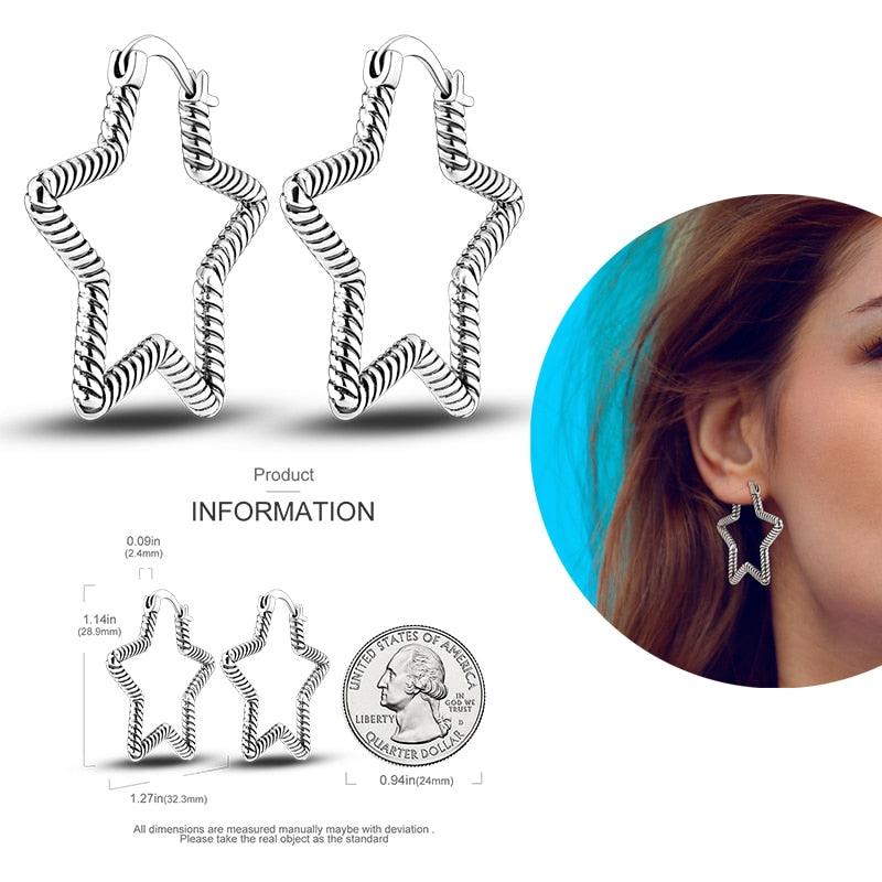 2023 Women Hoop Earrings 925 Silver Sparkling Pave Shape - BestShop