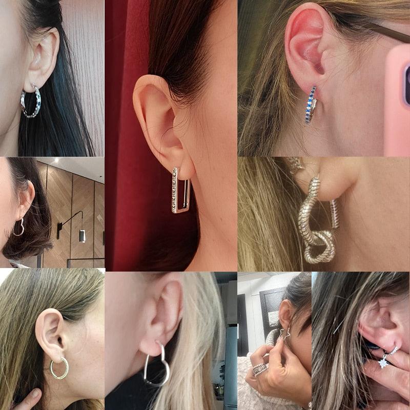 2023 Women Hoop Earrings 925 Silver Sparkling Pave Shape - BestShop