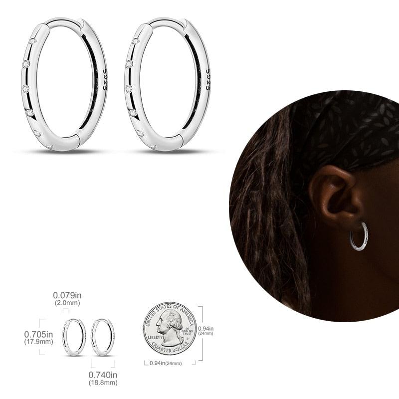 2023 Women Hoop Earrings 925 Silver Sparkling Pave Shape - BestShop