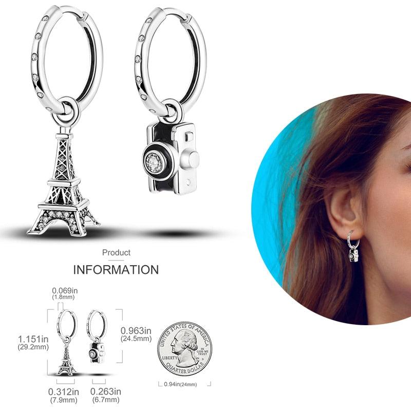 2023 Women Hoop Earrings 925 Silver Sparkling Pave Shape - BestShop