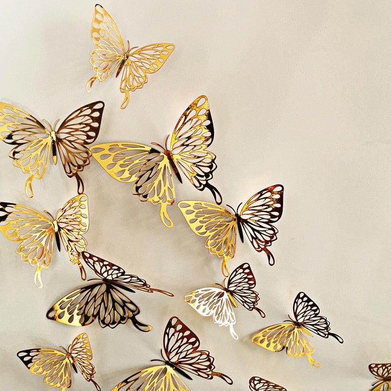 3D Hollow Golden Silver Butterfly Wall Stickers - BestShop