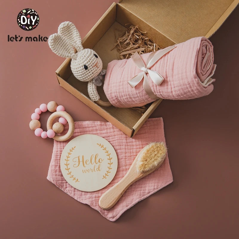 Baby Bath Towel Cotton Blanket Brush Gift Set