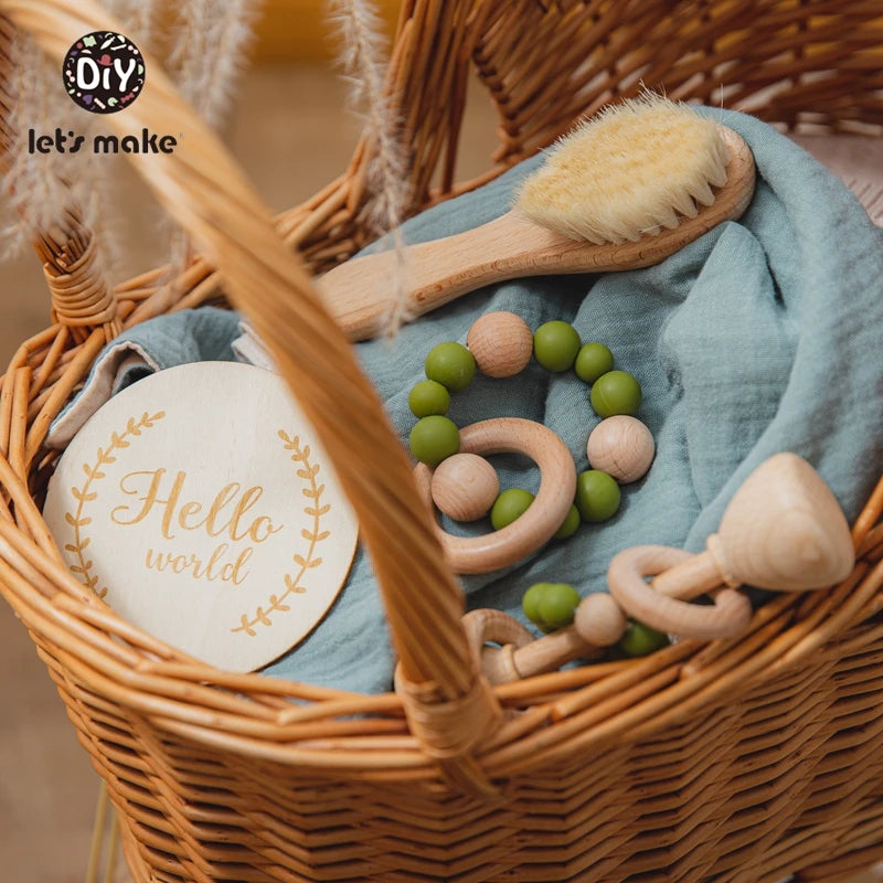 Baby Bath Towel Cotton Blanket Brush Gift Set