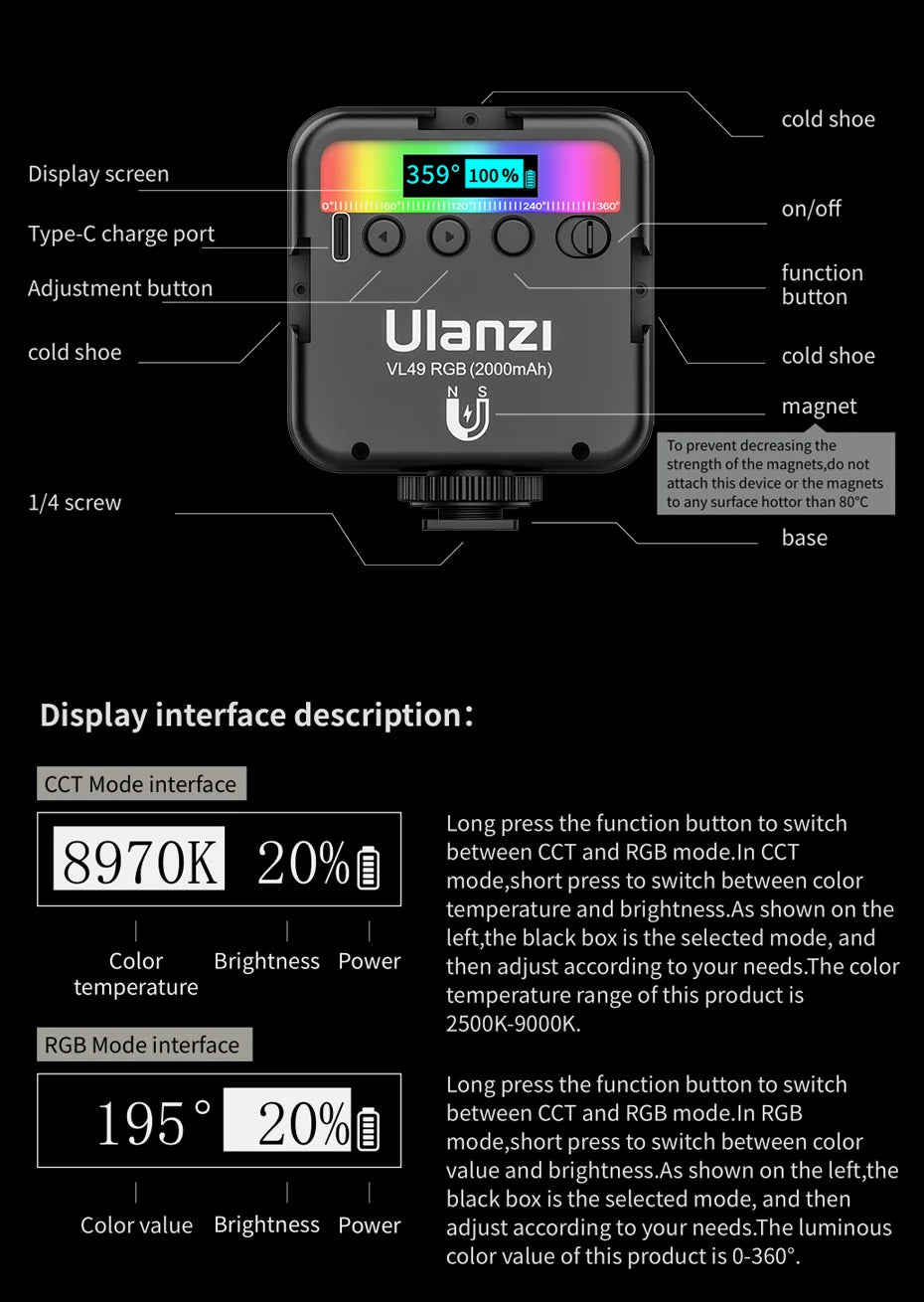 Ulanzi VL49 Full Color RGB LED Video Light