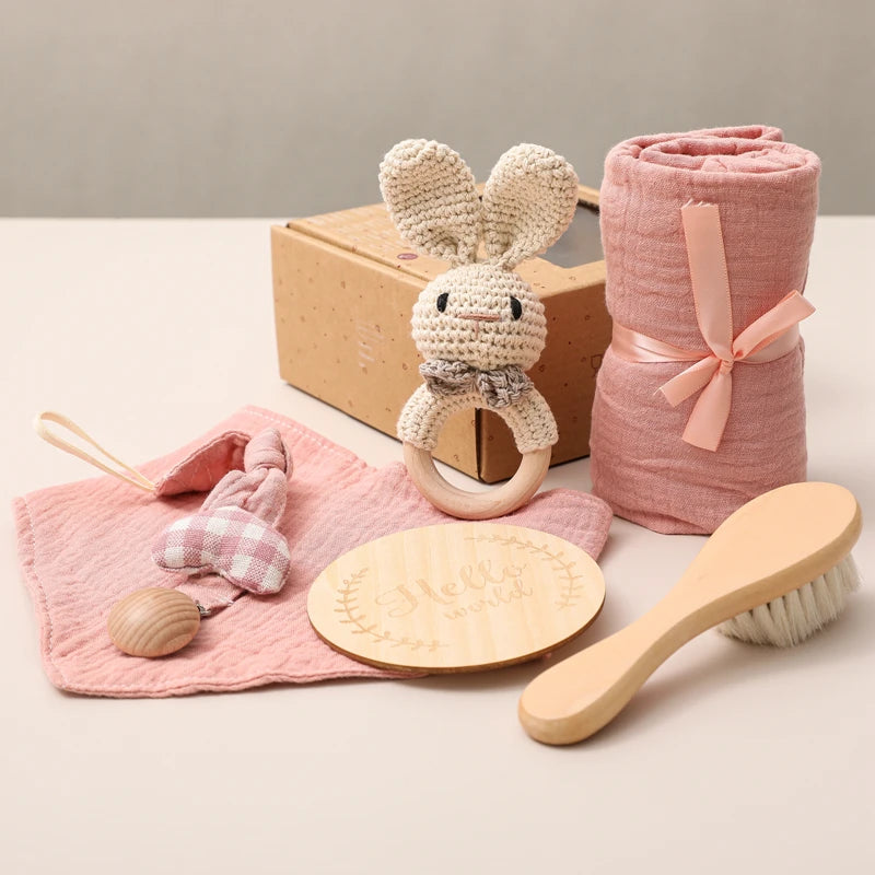 Baby Bath Towel Cotton Blanket Brush Gift Set