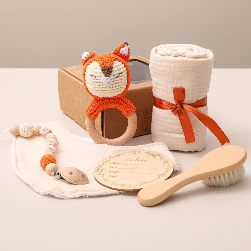 Baby Bath Towel Cotton Blanket Brush Gift Set