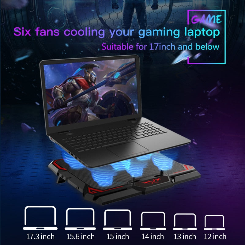 Coolcold 17inch Gaming Laptop Cooler Six Fan Led Screen - BestShop
