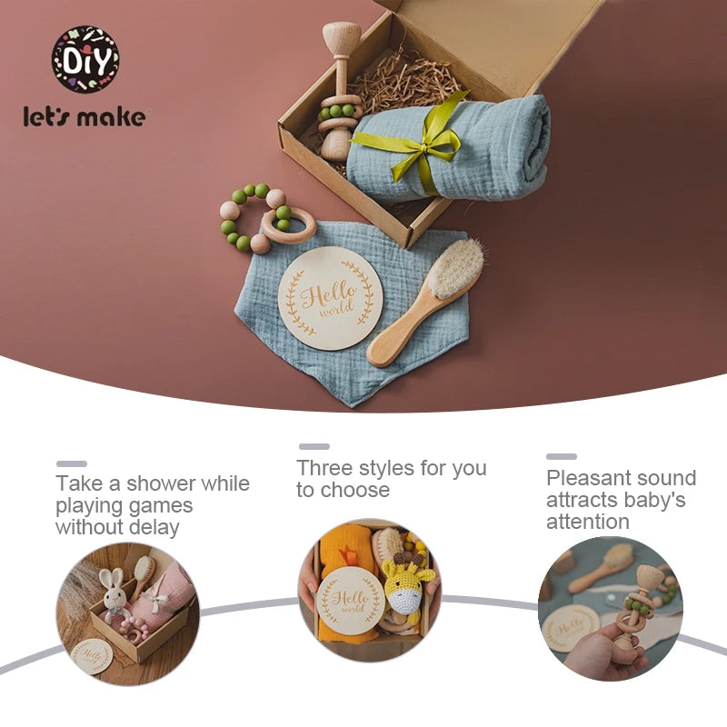 Baby Bath Towel Cotton Blanket Brush Gift Set