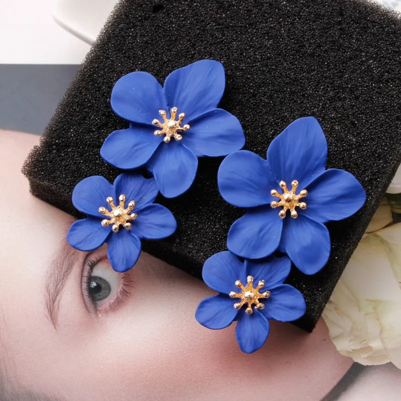 Korean Big Double Flower Drop Earrings