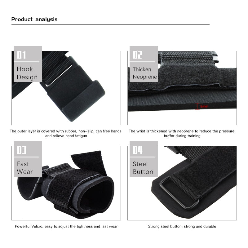 Weight Lifting Hook Grips With Wrist Wraps Hand-Bar Wrist Strap - BestShop