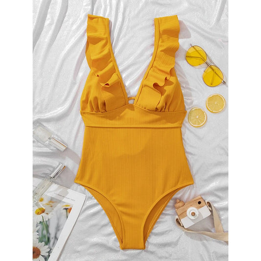 Floral Ruffle Off-Shoulder One-Piece Swimsuit - BestShop