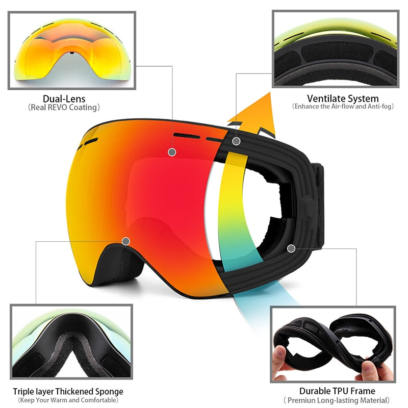 Ski Goggles,Winter Snow Sports Goggles with Anti-fog UV Protection for Men Women Youth Interchangeable Lens - Premium Goggles - BestShop