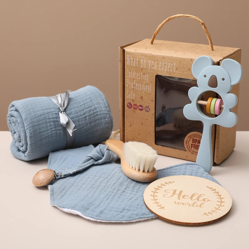Baby Bath Towel Cotton Blanket Brush Gift Set