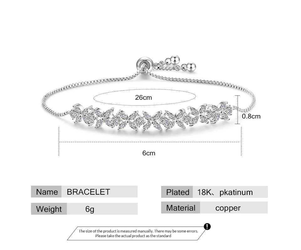 Pulseras ajustables clásicas con flores de circonita transparente brillante