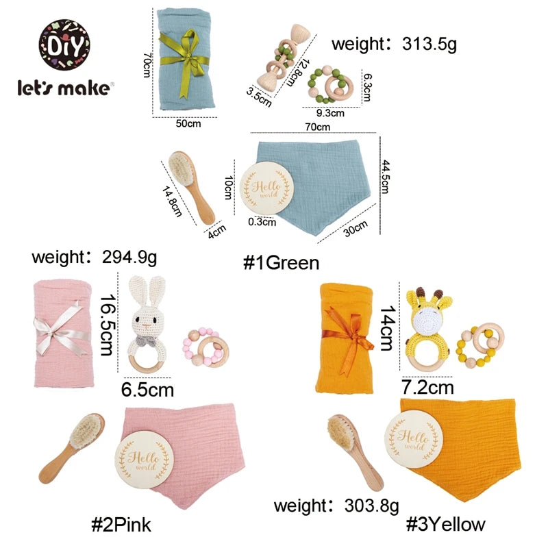 Baby Bath Towel Cotton Blanket Brush Gift Set