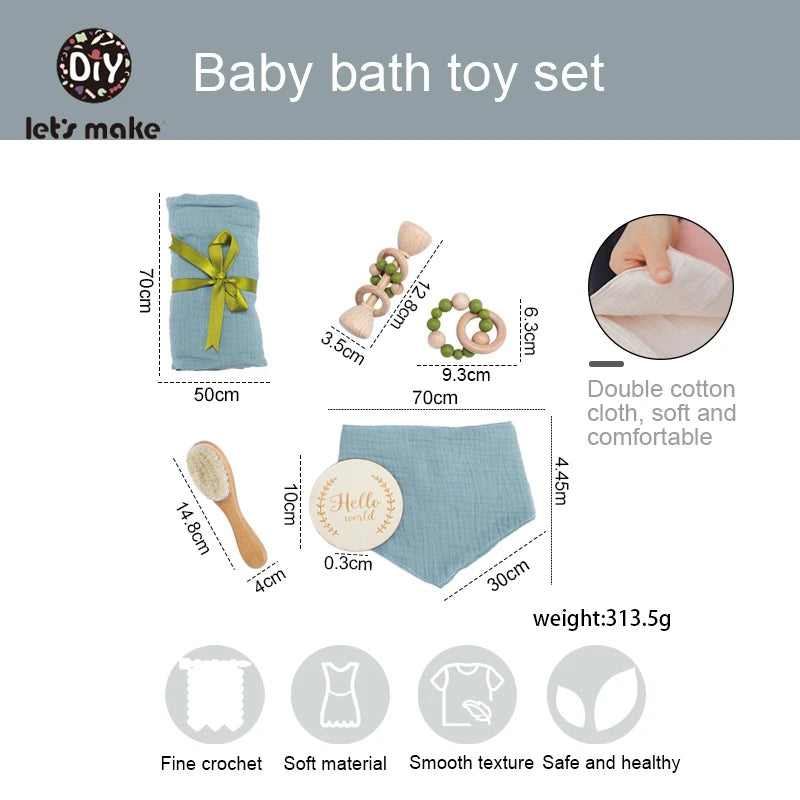 Baby Bath Towel Cotton Blanket Brush Gift Set