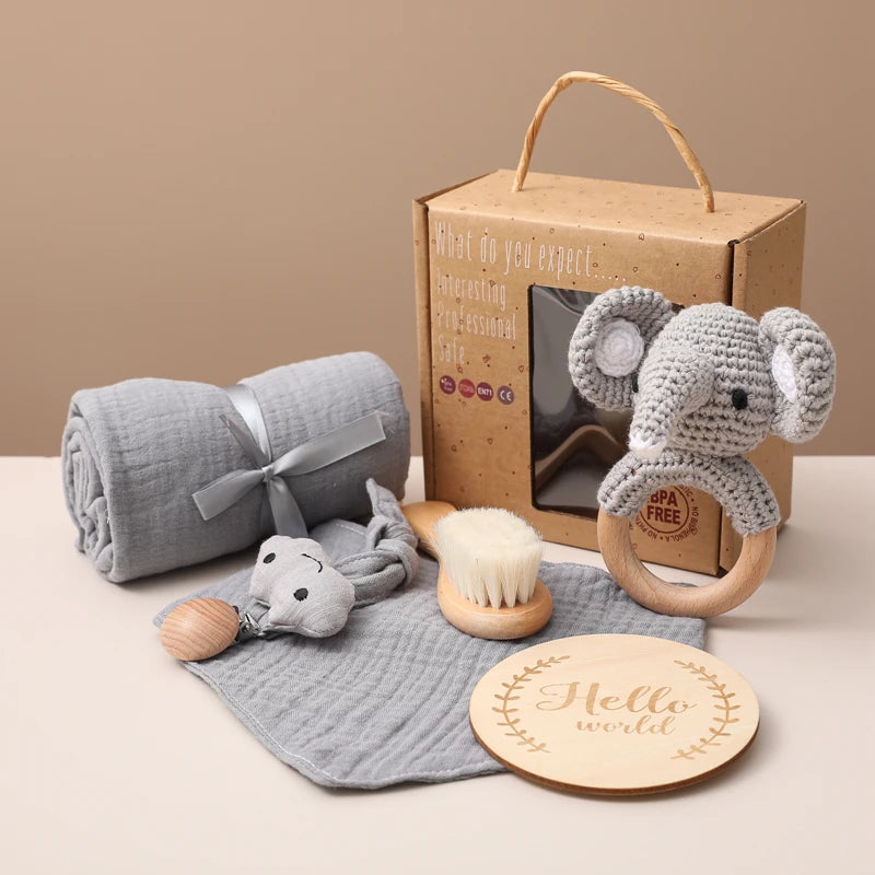 Baby Bath Towel Cotton Blanket Brush Gift Set