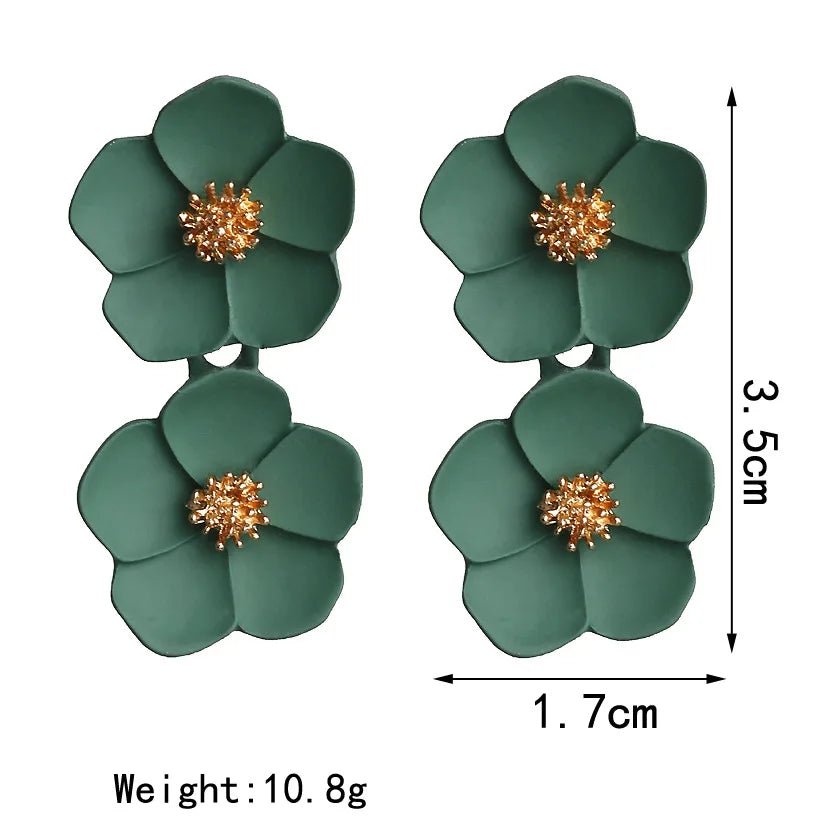 Korean Big Double Flower Drop Earrings