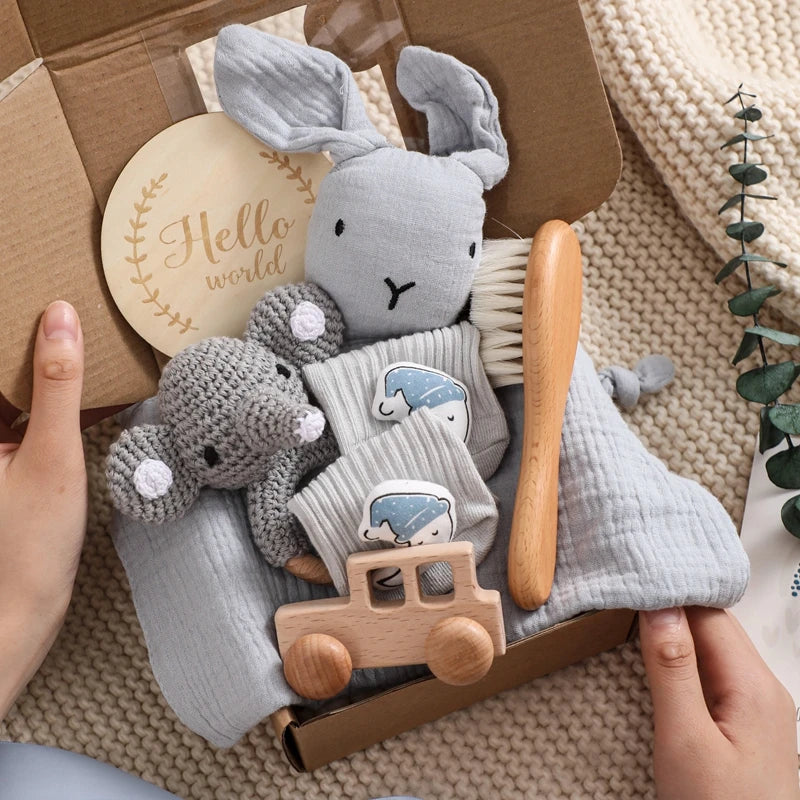 Baby Bath Towel Cotton Blanket Brush Gift Set