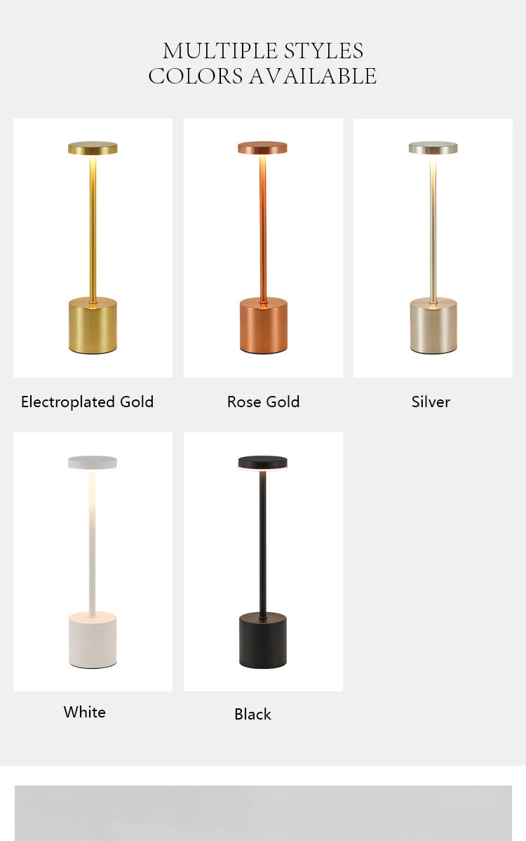 Lámpara de mesa LED con sensor táctil simple, recargable, 3 colores, ajustable, luz ambiental creativa para mesita de noche, decoración de habitación