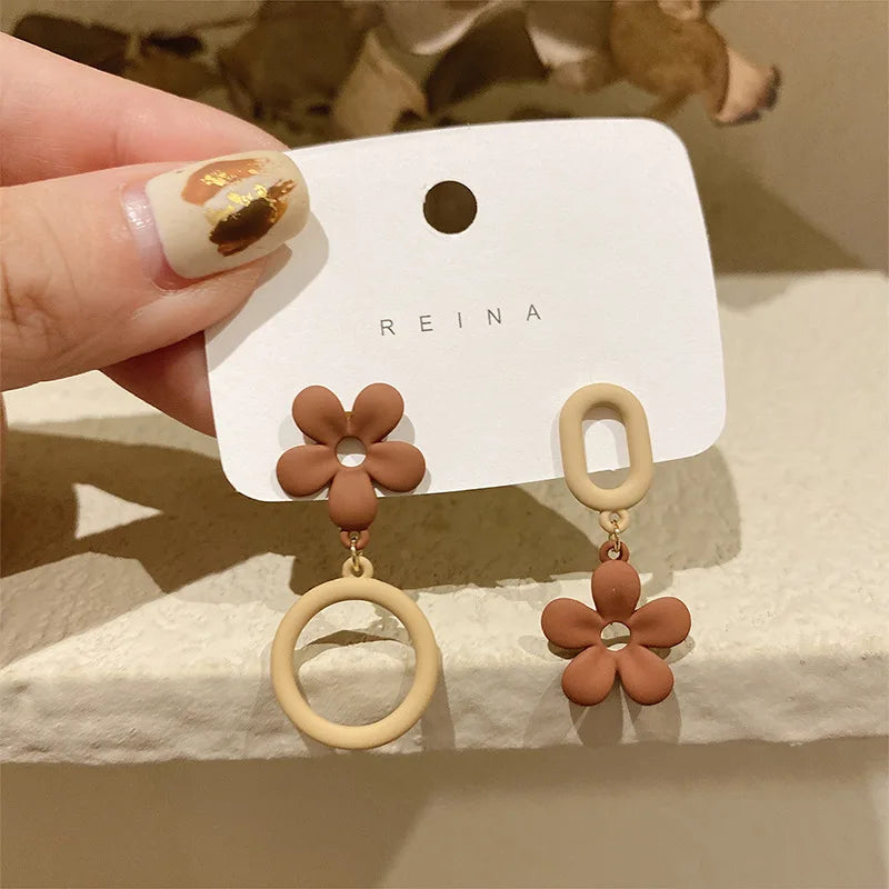 Korean Big Double Flower Drop Earrings